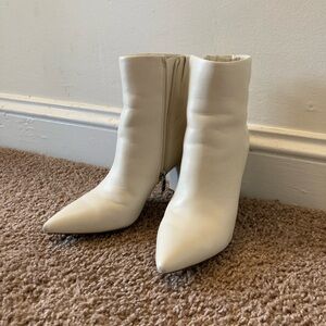 Marc Fisher Cream Ankle Booties with Pointed Toe and Block Heel